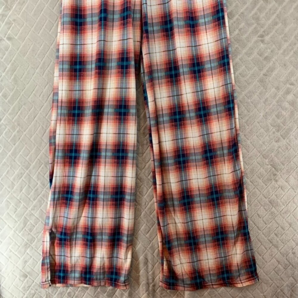 Lildy Pants Womens Small Plaid Baggy Straight Leg Lightweight Flowy High Rise - Picture 3 of 13